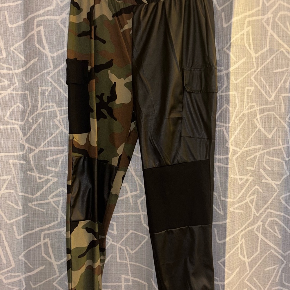 Like An Angel Camo & Faux Leather Joggers